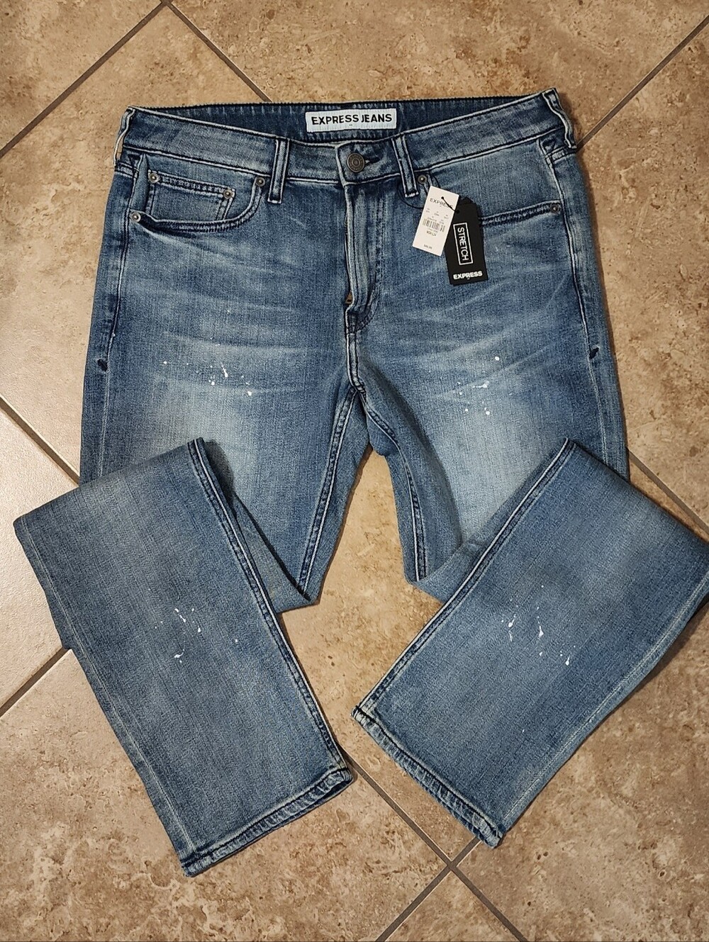 Express Men’s Light Blue Straight Jeans with Faded Wash